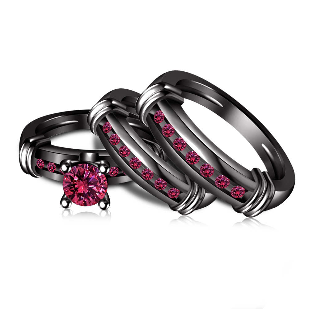 pink and black wedding ring sets 925 silver full black pink sapphire his her handmade - Black And Pink Wedding Rings pink and black wedding ring sets 925 silver full black pink sapphire his her handmade - Black And Pink Wedding Rings